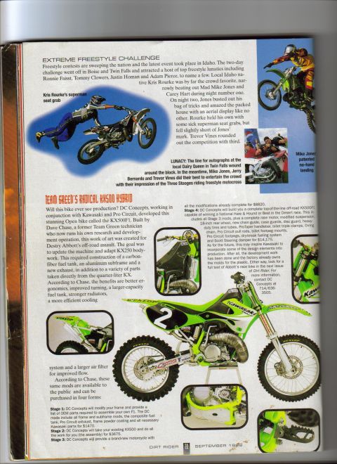 1999 Kawasaki KX500-E12 - This page details a custom Kawasaki dirt bike build, focusing on modifications and performance enhancements.