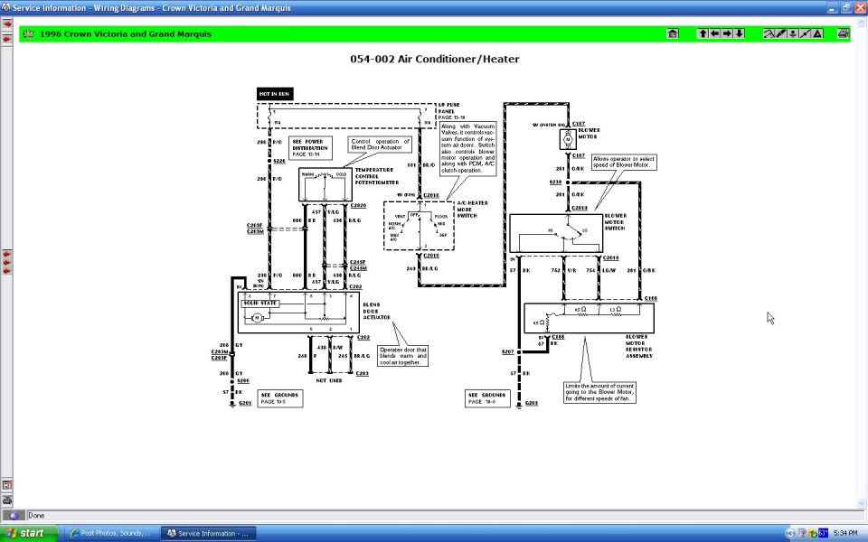 Screenshot of 1996 Crown Victoria air conditioner/heater wiring diagram in service software