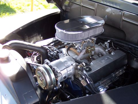 1972 Ford Ranchero - Close-up of a Ford V8 engine bay, showing custom components and Ford branding.