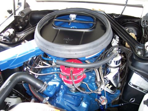 1972 Ford Ranchero - Close-up view of the engine bay of a 1972 Ford Ranchero, highlighting its mechanical components.
