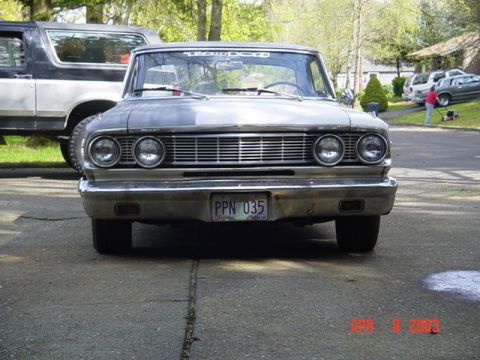 1964 Ford Fairlane - Head on shot, you can see the passenger side grille and fender are lower