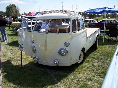 1972 Ford Ranchero - This custom Volkswagen Type 2 pickup truck features a two-tone paint scheme and a wooden bed.