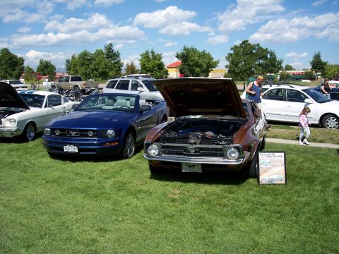 1972 Ford Ranchero - A brown 1970s Ford Falcon/Ranchero is displayed with its hood open at an outdoor car show.
