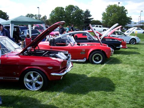 1972 Ford Ranchero - Several classic cars are displayed on a grassy field under a sunny sky.