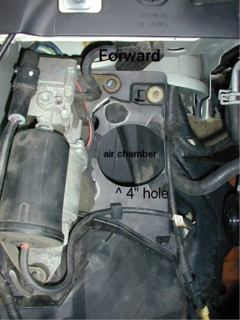1999 Lincoln Town Car - This photo shows a component of a vehicle's air intake system, an air chamber and a labeled hole.