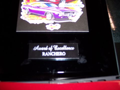 1972 Ford Ranchero - Award plaque a custom car illustration and the text 'RANCHERO'.