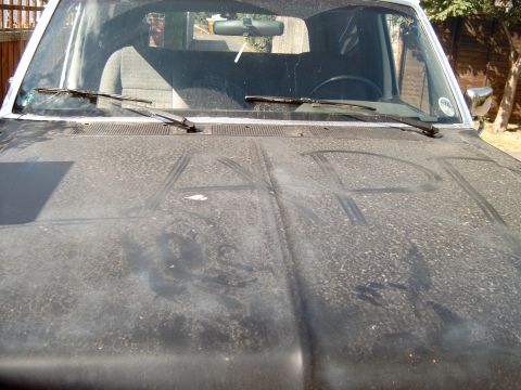 1989 Ford Bronco - some joker wrote lapd on my hood overnight!!!