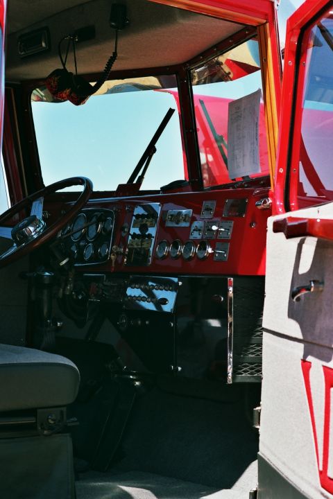 1981 Kenworth W900A - View of a truck's interior, showing the dashboard, steering wheel, and driver's seat.
