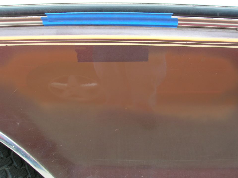 1978 Ford F-250 side panel with pinstriping and blue tape