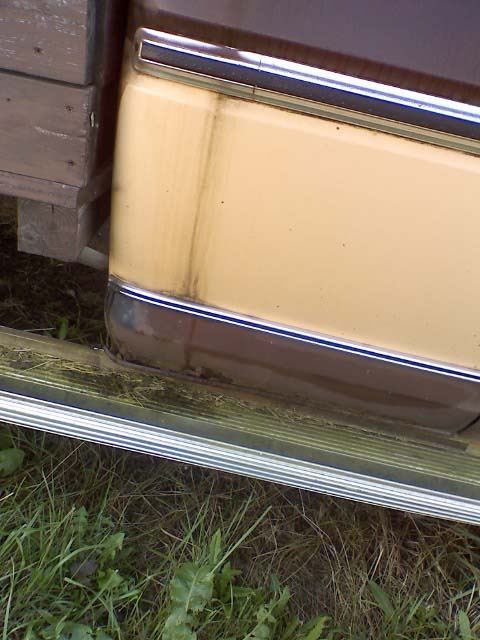 1978 Ford F-250 - Close-up view of the side panel and chrome trim on a truck.