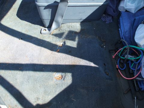 1990 Ford Bronco - Passenger seat gone....oops broke a bolt off. Next time - use more PB blaster and less muscle on the frozen 5/8" nut.