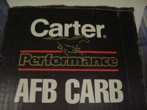 1974 Ford Bronco - Box for a Carter Performance AFB Carburetor, the iconic running horse logo and product name.