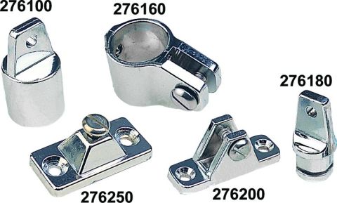 1992 Ford Bronco - Catalog-style product photo of five chrome-plated bimini/canopy top fittings on a white background, each labeled with a part number: 276100…