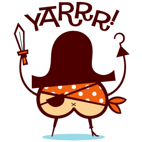 1996 Ford Bronco - A whimsical cartoon depicts a pirate character, complete with an eye patch, bandana, sword, and hook, exclaiming 'Yarrr!'.