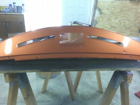 1979 Ford Ranchero - Dashboard section on sawhorses, possibly for a car restoration project.