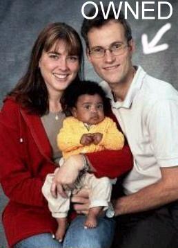1996 Ford Bronco - A family poses for a portrait, with "OWNED" written above and an arrow indicating the man.