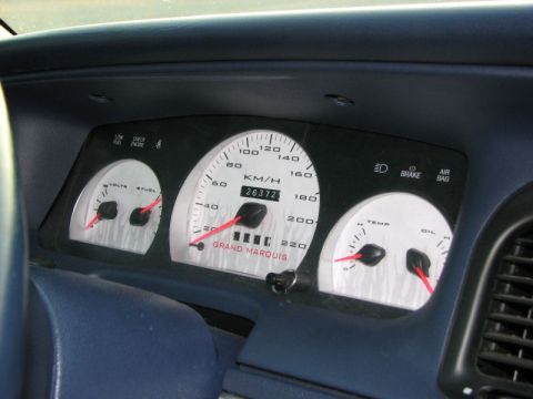 1985 Mercury Grand Marquis - Interior view of a vehicle's dashboard, displaying various gauges and the 'GRAND MARQUIS' name.
