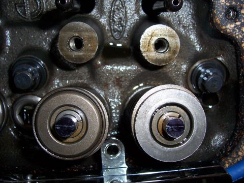 1978 Ford Mustang II - This is a close-up view of an engine's cylinder head, showing internal components like valves and springs.