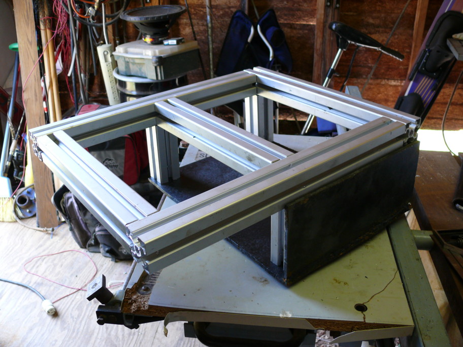 Aluminum frame structure on a workbench