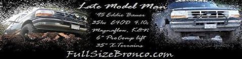 1995 Ford Bronco - This 1995 Ford Bronco Eddie Bauer is shown off-road in the mud.