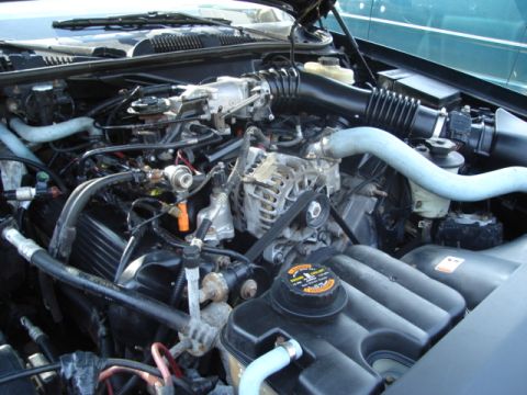2000 Ford Crown Victoria - Engine bay of a 2000 Ford Crown Victoria, showing the V8 engine and associated components.