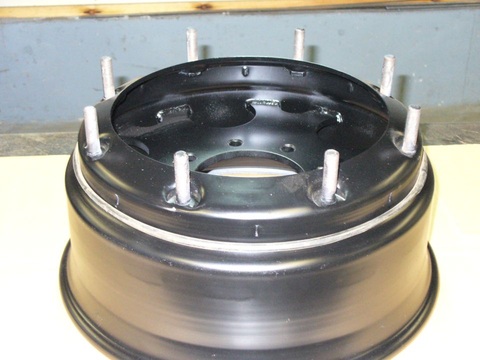 black steel wheel rim with eight lug studs
