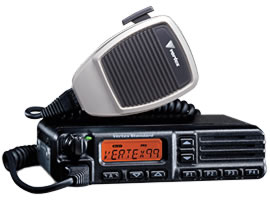 1998 Ford Crown Victoria - Vertex Standard mobile radio transceiver with microphone, model VX-2200. Display shows 'VERTE:99'.