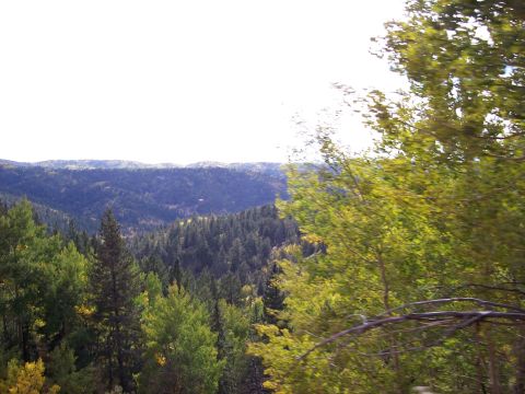 1972 Ford Ranchero - A scenic view of a forested mountain range with a bright sky above.