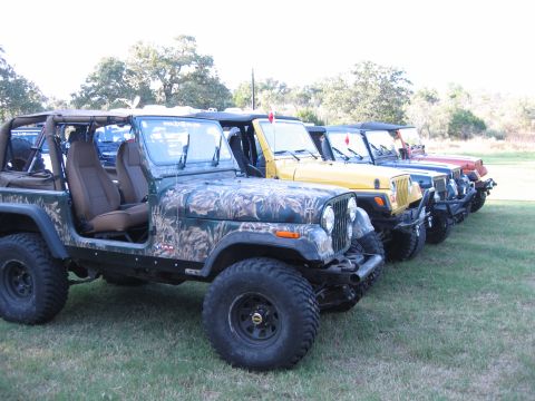 2001 Jeep Wrangler - Several Jeeps are parked in a line on a grassy field.