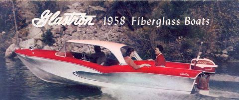 1991 Ford Bronco - Glastron 1958 Fiberglass Boats advertisement shows a boat with two passengers.