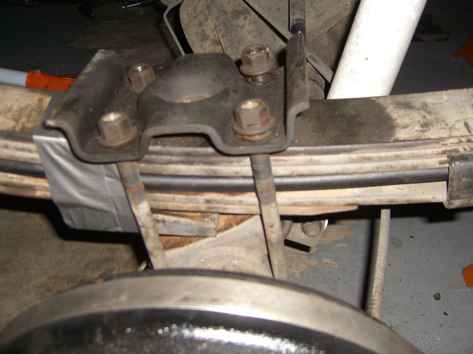 Leaf spring U-bolt and bracket with duct tape repair