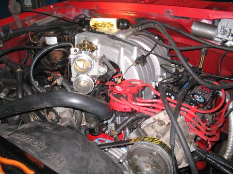 1989 Ford Bronco - Close-up view of an engine bay, showing various components and wiring.