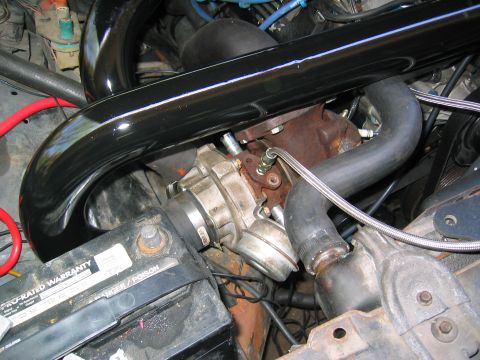 1981 Ford LTD - Cold side piping, passenger side. They clear the battery nicely. I need to move it to the trunk, and add a shorter pipe to a second filter…