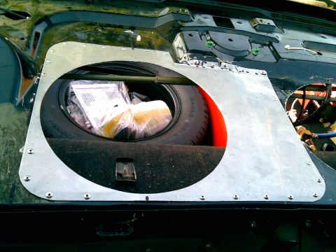 2003 Ford Crown Victoria - antenna isolator and all wiring is relocated to the underside of deck