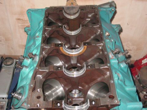 1979 Ford Bronco - Close-up view of an engine block, showing the internal structure and bearing surfaces.