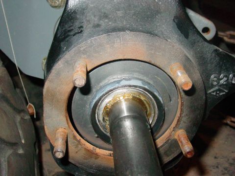 1979 Ford Bronco - Close-up view of a front axle hub assembly, showing the bearing and mounting studs.