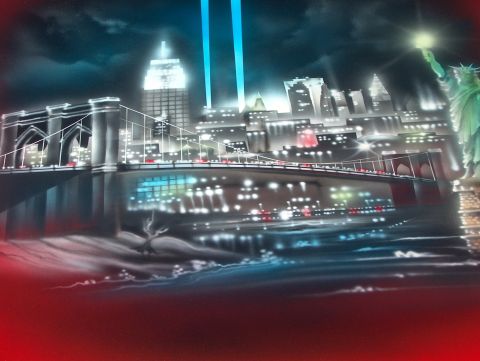 1978 Ford Bronco - Airbrushed artwork depicts the New York City skyline at night, illuminated by city lights and the iconic Statue of Liberty.