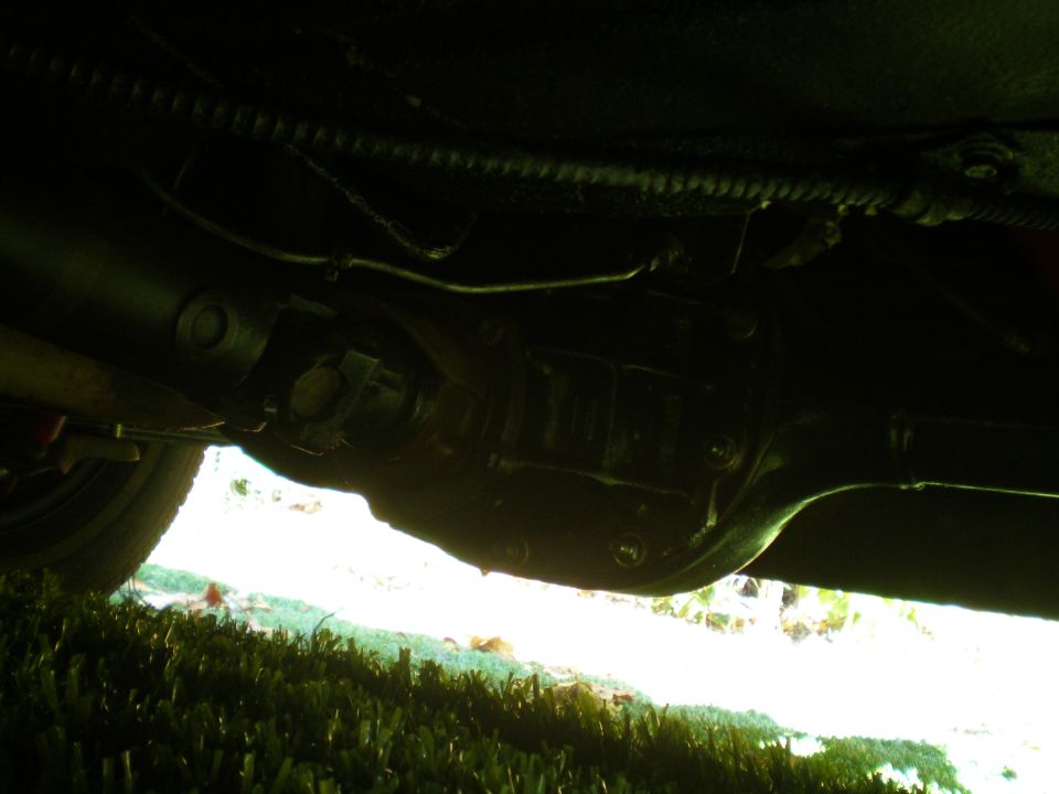 Underbody view of rear differential and driveshaft