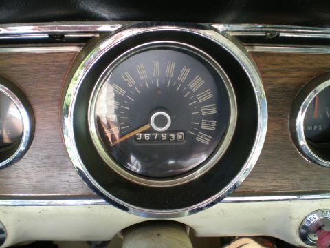1966 Ford Mustang - Dashboard view of a 1966 Ford Mustang, the speedometer and odometer.
