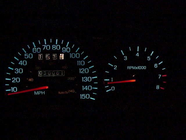 Dashboard gauges with a speedometer reading 0 MPH and a tachometer at 0 RPM