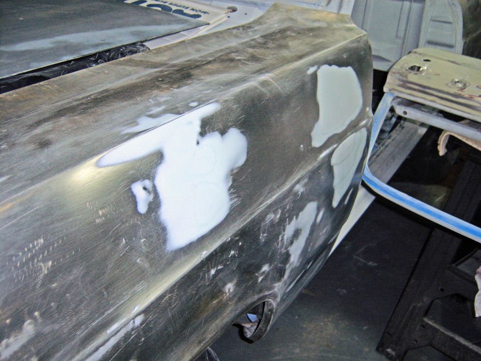 1967 Ford Ranchero rear quarter panel with body filler