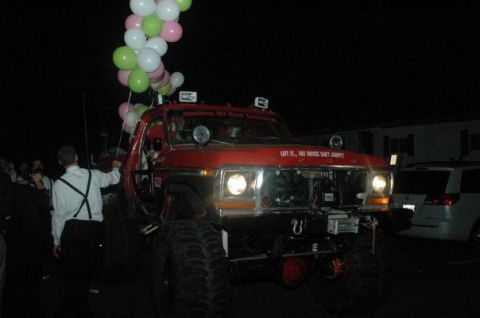 1979 Ford Bronco - This lifted 1979 Ford Bronco is decorated with balloons and has a humorous message on its windshield.