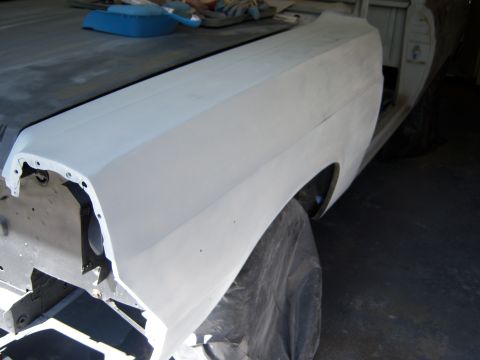 1967 Ford Ranchero - fender in primer - and i still feel waves - just not cut out for this,,, i need to shrink it in several areas - it tin cans real bad on top…