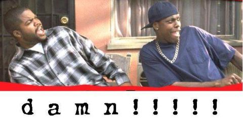 1992 Ford Mustang - A scene depicting two men with exaggerated expressions, accompanied by the text "damn!!!!!".