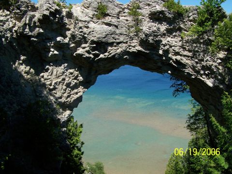 2003 Ford Crown Victoria - Natural rock archway frames a view of the water at Mackinac Island.