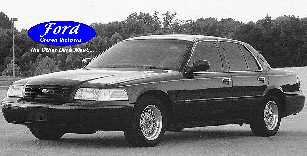 Black 1998 Ford Crown Victoria sedan parked outdoors, front quarter view