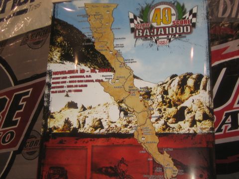 1990 Ford Bronco - Photo of a 2007 Tecate SCORE Baja 1000 40th-anniversary event poster featuring a Baja peninsula route map.