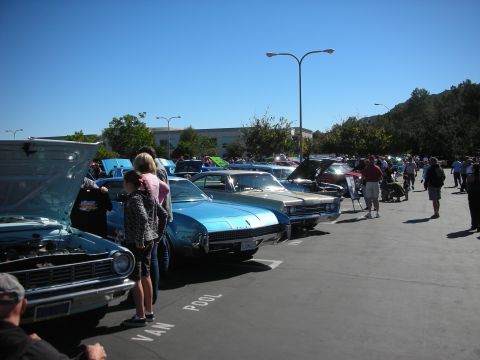 1998 Ford Crown Victoria - long row of classic cars under blue sky at an outdoor show, with a light blue car and spectators in the foreground.