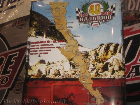 1990 Ford Bronco - Photo of a 2007 Tecate SCORE Baja 1000 40th-anniversary event poster featuring a Baja peninsula route map.