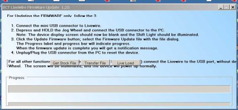 1997 Ford Taurus - SCT LiveWire firmware update screen with instructions for connecting and updating.
